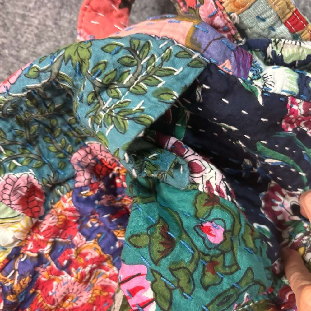 World Market Floral Block Print Patchwork Quilted Cotton Tote Bag C114LM - Picture 4 of 5